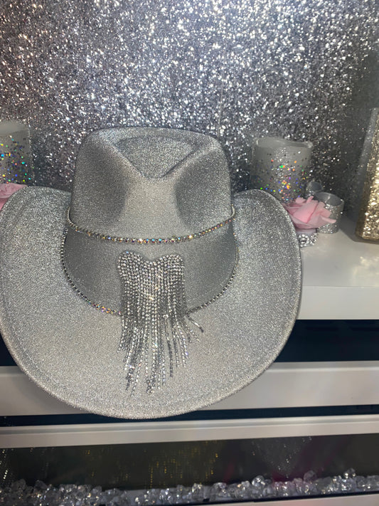 Silver Glitter Cowgirl Hat